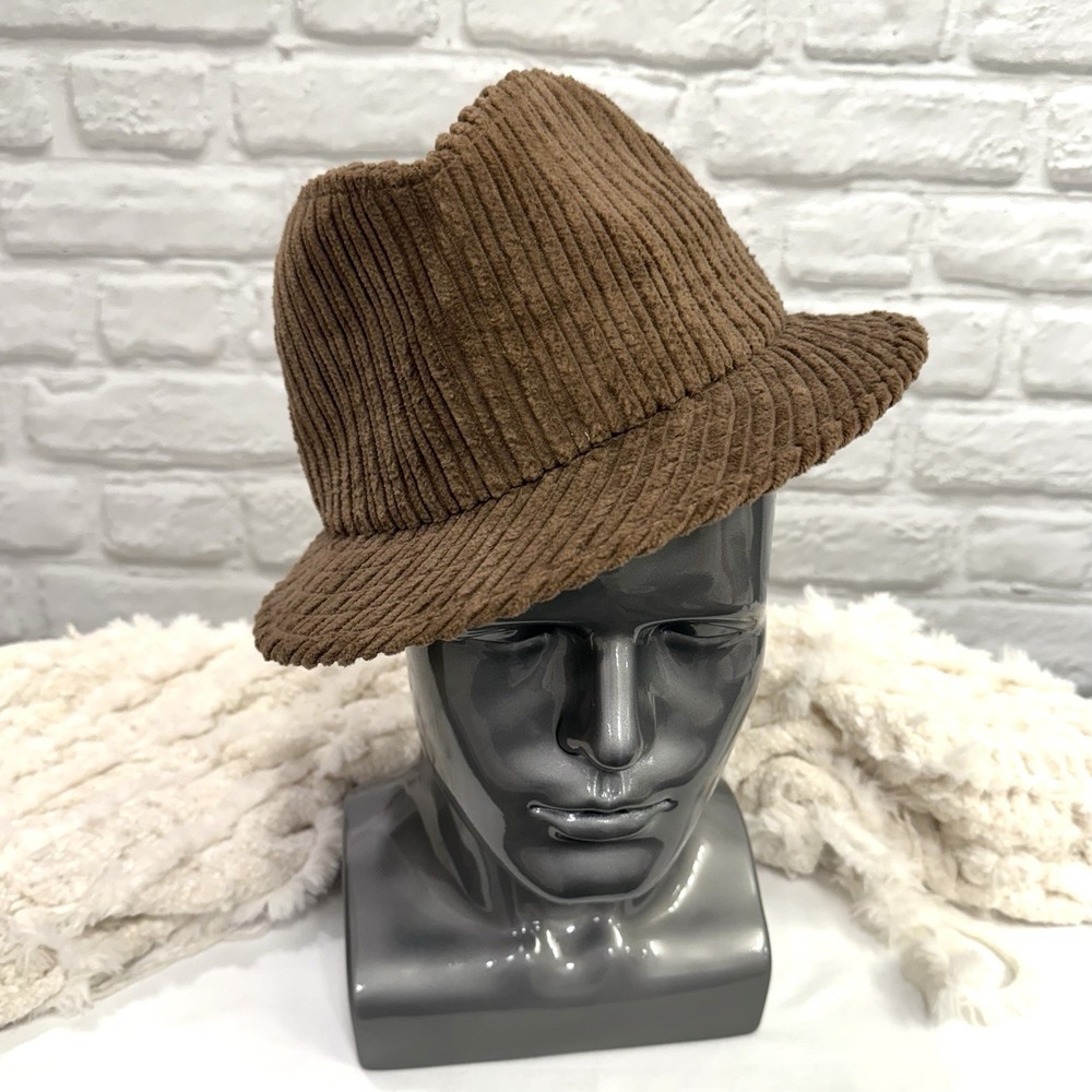 Vtg Brown Corduroy Fedora Hat Men's‎ Women's Bucket Cap Liz Claiborne